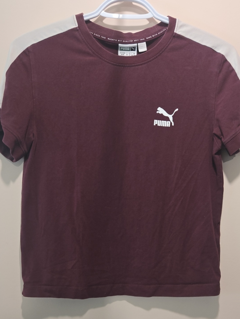 Puma Maroon Short Sleeve Tee with White Shoulder Panels